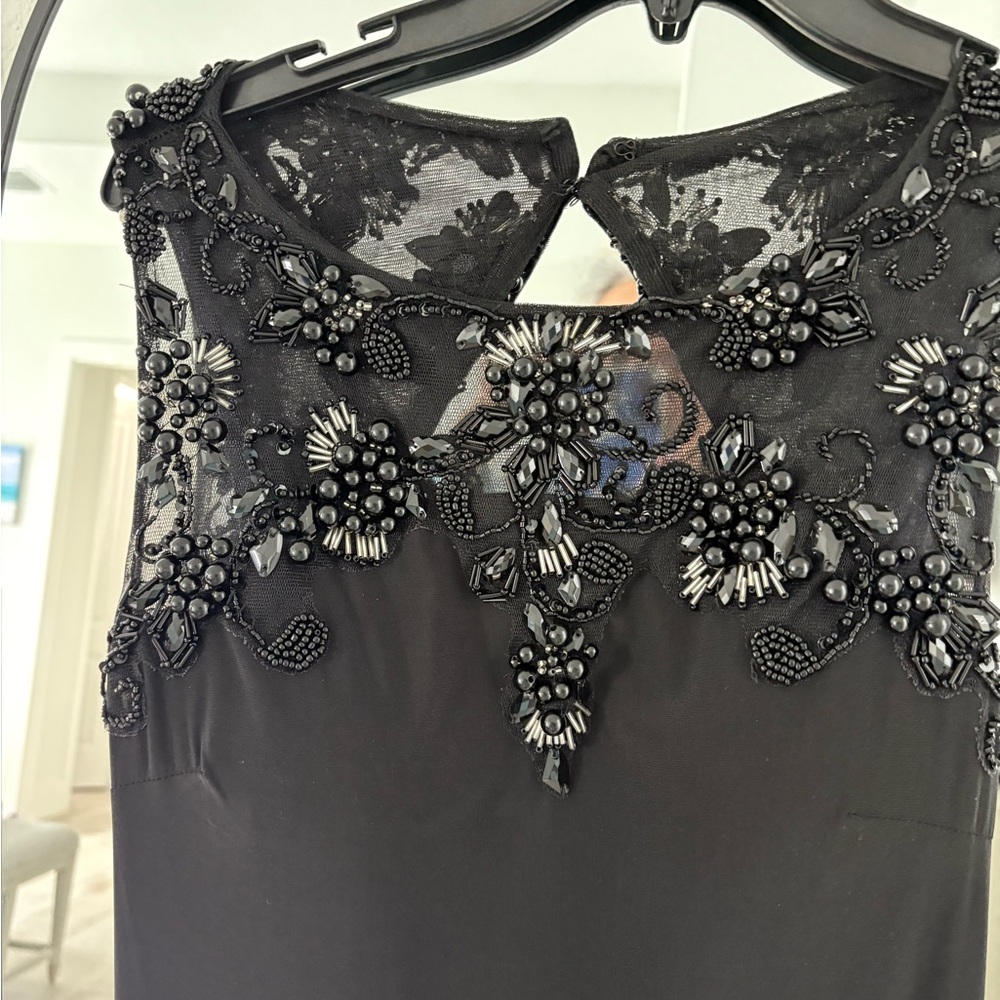 Camille La Vie Black Backless Dress with Lace Accents